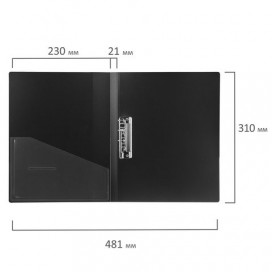 Папка с боковым металлическим прижимом и внутренним карманом BRAUBERG 'Contract', черная, до 100 л., 0,7 мм, 221786