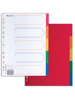 Разделитель пластиковый BRAUBERG, А4, 5 листов, по цветам, оглавление, Китай, 221846