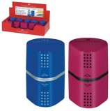 Точилка FABER-CASTELL 'Trio Grip 2001', 3 отверстия, 2 контейнера, пластиковая, красная/синяя, 183801