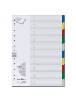 Разделитель пластиковый DURABLE (Германия), 10 листов, А4, цифровой 1-10, цветной, оглавление, 6740-27