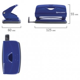Дырокол металлический BRAUBERG 'Universal+', до 10 листов, ассорти (синий /черный), 222524
