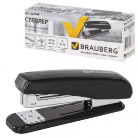 Степлер №24/6, 26/6 BRAUBERG 'Classic', до 20 листов, черный, 222546