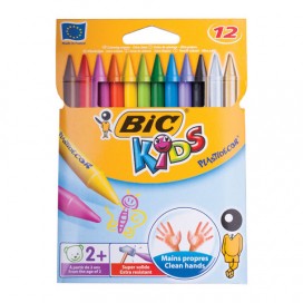 Мелки пластиковые BIC 'Plastidecor', 12 цветов, ультрапрочные, круглые, картонная упаковка, подвес, 945764