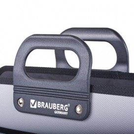 Портфель пластиковый BRAUBERG 'Премьер', А4 (390х315х120 мм), 3 отделения, на молнии, фактура бисер, серый, 223083