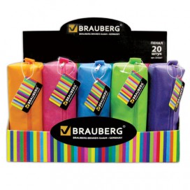 Пенал-косметичка BRAUBERG, ассорти 5 цветов, 'Радуга', 20х6х4 см, дисплей, 223267