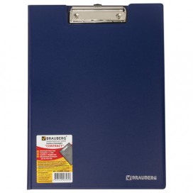 Папка-планшет BRAUBERG 'Contract', А4 (315х230 мм), с прижимом и крышкой, пластиковая, синяя, сверхпрочная, 1,5 мм, 223488