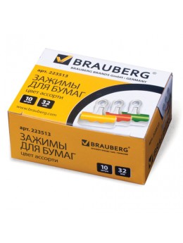 Зажимы-бульдоги для бумаг BRAUBERG, КОМПЛЕКТ 10 шт., 32 мм, на 80 листов, картонная коробка, 223513
