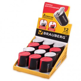 Точилка BRAUBERG 'Delta', 2 отверстия для чернографитных и цветных карандашей, ассорти, в дисплее, 223592