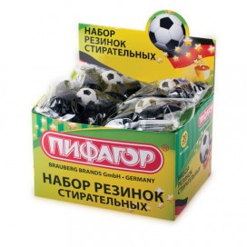 Резинки стирательные ПИФАГОР 'Футбол', набор 3 шт., в упаковке с подвесом, 223608