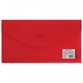 Папка-конверт с кнопкой МАЛОГО ФОРМАТА (250х135 мм), прозрачная, красная, 0,15 мм, BRAUBERG, 224030