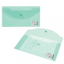 Папка-конверт с кнопкой МАЛОГО ФОРМАТА (250х135 мм), прозрачная, зеленая, 0,15 мм, BRAUBERG, 224029