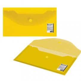 Папка-конверт с кнопкой МАЛОГО ФОРМАТА (250х135 мм), прозрачная, желтая, 0,18 мм, BRAUBERG, 224032