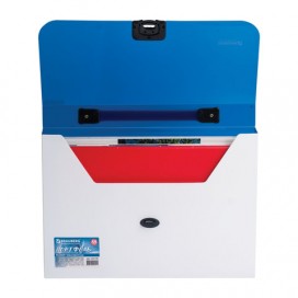 Портфель пластиковый BRAUBERG 'Income', А4 (350х235х35 мм), без отделений, фактура диагональ, белый/синий, 224150