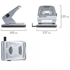 Дырокол металлический BRAUBERG 'Metallic', до 40 листов, серебристый, 224342