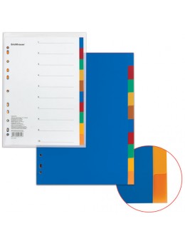 Разделитель пластиковый ERICH KRAUSE 'Divider colored', А4, 10 листов, по цветам, оглавление, 2715