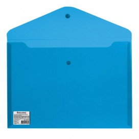 Папка-конверт с кнопкой BRAUBERG, А4, до 100 листов, прозрачная, синяя, СВЕРХПРОЧНАЯ 0,18 мм, 224813
