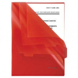 Папка-уголок с 3 отделениями, жесткая, BRAUBERG, красная, 0,15 мм, 224884
