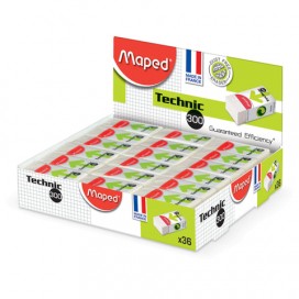 Резинка стирательная MAPED (Франция) 'Technic Mini', 39х18х12,3 мм, белая, картонный держатель, дисплей, 011301