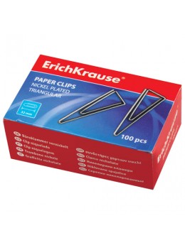 Скрепки ERICH KRAUSE, 32 мм, металлические, треугольные, 100 штук, в картонной коробке, 24870