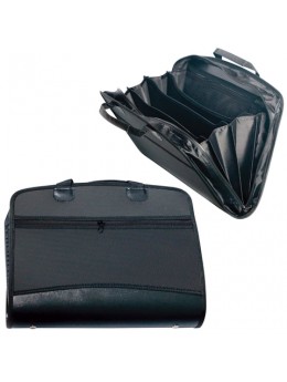 Портфель-папка пластиковая BRAUBERG А4+ (375х305х60 мм), бизнес-класс, 4 отделения, 2 кармана, на молнии, черный, 225169