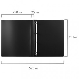 Папка на 4 кольцах STAFF, 25 мм, черная, до 120 листов, 0,5 мм, 225725
