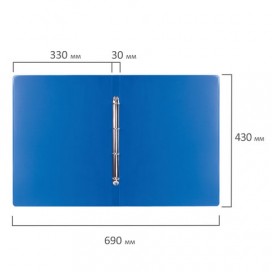 Папка на 4 кольцах БОЛЬШОГО ФОРМАТА А3, ВЕРТИКАЛЬНАЯ, 30 мм, синяя, 0,8 мм, BRAUBERG 'Стандарт', 225765