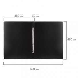 Папка на 4 кольцах БОЛЬШОГО ФОРМАТА А3, ВЕРТИКАЛЬНАЯ, 30 мм, черная, 0,8 мм, BRAUBERG 'Стандарт', 225766