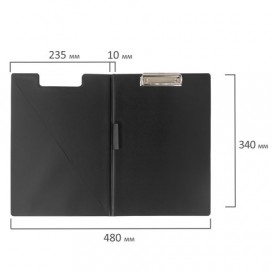Папка-планшет ОФИСМАГ, А4 (340х240 мм), с прижимом и крышкой, картон/ПВХ, РОССИЯ, черная, 225982