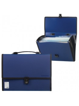 Портфель пластиковый BRAUBERG 'Дипломат', А4 (330х240х25 мм), 13 отделений, с окантовкой, фактура бисер, синий, РОССИЯ, 226026