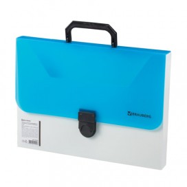 Портфель пластиковый BRAUBERG 'Гранд', А4 (330х240х30 мм), без отделений, белый/синий, РОССИЯ, 226030