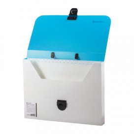 Портфель пластиковый BRAUBERG 'Гранд', А4 (330х240х30 мм), без отделений, белый/синий, РОССИЯ, 226030