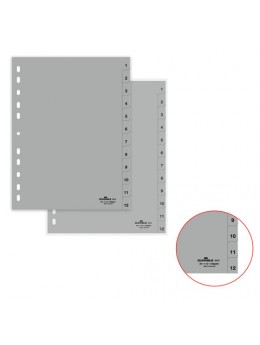 Разделитель пластиковый DURABLE (Германия), А4, 12 листов, цифровой 1-12, серый, 6512-10