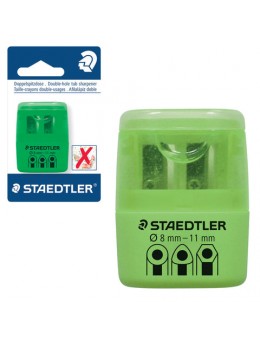 Точилка STAEDTLER (Германия), 2 отверстия, с контейнером, пластиковая, зеленая, 51260F50BK