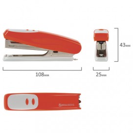Степлер №10 BRAUBERG 'Germanium', до 12 листов, с антистеплером, оранжевый, ГАРАНТИЯ 5 ЛЕТ, 226566
