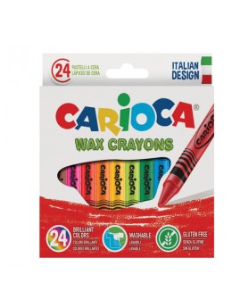 Восковые мелки CARIOCA (Италия), 24 цвета, смываемые, картонная коробка с европодвесом, 42366