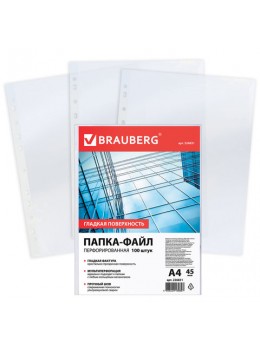 Папки-файлы перфорированные, А4, BRAUBERG, комплект 100 шт., гладкие, 45 мкм, 226831 Папки-файлы перфорированные, А4, BRAUBERG, комплект 100 шт., гладкие, 45 мкм, 226831