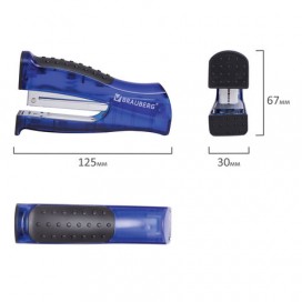 Степлер №24/6, 26/6 BRAUBERG 'VS-100', до 20 листов, с резиновой накладкой, черно-синий, 226864