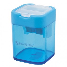 Точилка BRAUBERG 'Peak' с контейнером, пластиковая, прямоугольная, 2 отверстия, цвет ассорти, 226945