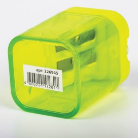 Точилка BRAUBERG 'Peak' с контейнером, пластиковая, прямоугольная, 2 отверстия, цвет ассорти, 226945
