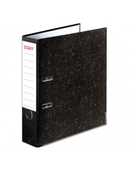 Папка-регистратор STAFF с мраморным покрытием, 70 мм, с уголком, черный корешок, 227187