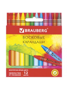 Восковые карандаши BRAUBERG 'АКАДЕМИЯ', НАБОР 12 цветов, 227283