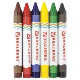 Восковые карандаши утолщенные BRAUBERG 'АКАДЕМИЯ', НАБОР 6 цветов, 227286
