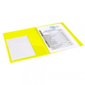 Папка с металлическим скоросшивателем и внутренним карманом BRAUBERG 'Neon', 16 мм, желтая, до 100 листов, 0,7 мм, 227465