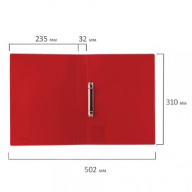 Папка на 2 кольцах BRAUBERG 'Office', 32 мм, красная, до 250 листов, 0,5 мм, 227500