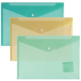 Папка-конверт с кнопкой ERICH KRAUSE 'Envelope', А4, до 100 листов, тонированная, пастель ассорти, 0,18 мм, 42936