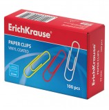 Скрепки ERICH KRAUSE, 33 мм, цветные, 100 шт., в картонной коробке, 24872
