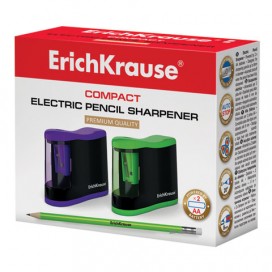 Точилка электрическая ERICH KRAUSE 'Compact', питание от 2 батареек АА, цвет корпуса ассорти, 44503