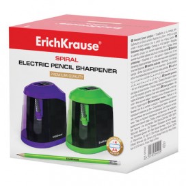 Точилка электрическая ERICH KRAUSE 'Spiral', питание от 4 батареек АА, цвет корпуса ассорти, 44502
