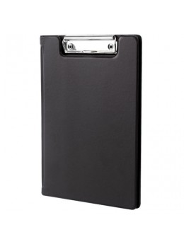 Папка-планшет МАЛЫЙ ФОРМАТ (180х255 мм) А5, BRAUBERG, с прижимом и крышкой, картон/ПВХ, черная