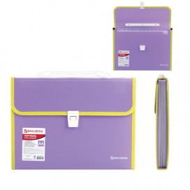 Портфель пластиковый BRAUBERG 'Joy', А4 (330х245х35 мм), 13 отделений, с окантовкой, индексные ярлыки, фиолетовый, 227977